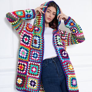Granny Jacket Knitted Sweater Handmade Cardigan Crochet Jacket Crochet Clothing Hooded Knit Cardigan