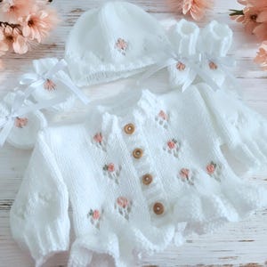 Unique hand knitted baby girls cardigan,Floral embroidery girl's sweater, Hand made baby cardigan, Toddler sweater, baby shower gift
