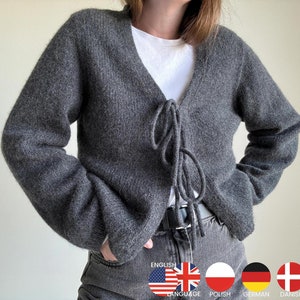 Solene Cardigan Knitting Pattern: Classic, and Minimalist Cardigan with Ties. Pattern with Drop Shoulders and Slightly Cropped Relaxed Fit.
